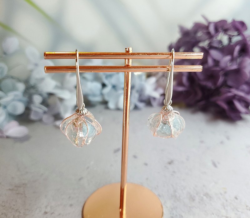 雅典娜物语水晶花耳环 造花液 - 耳环/耳夹 - 树脂 蓝色