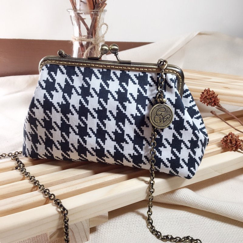 随身 2WAY 口金链条包 黑色幽默 -千鸟格 - 侧背包/斜挎包 - 其他人造纤维 黑色