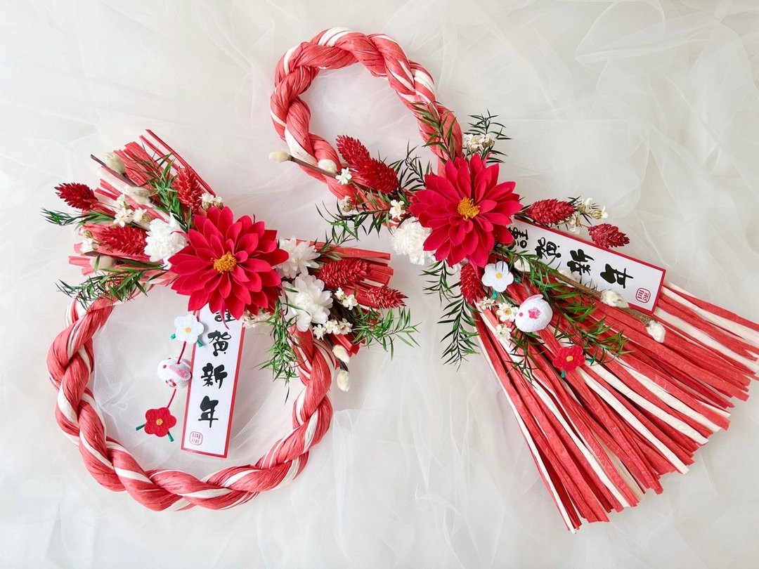 【订制商品】谨贺新年·红白注连绳·新春限定手作商品 - 干燥花/捧花 - 植物．花 红色