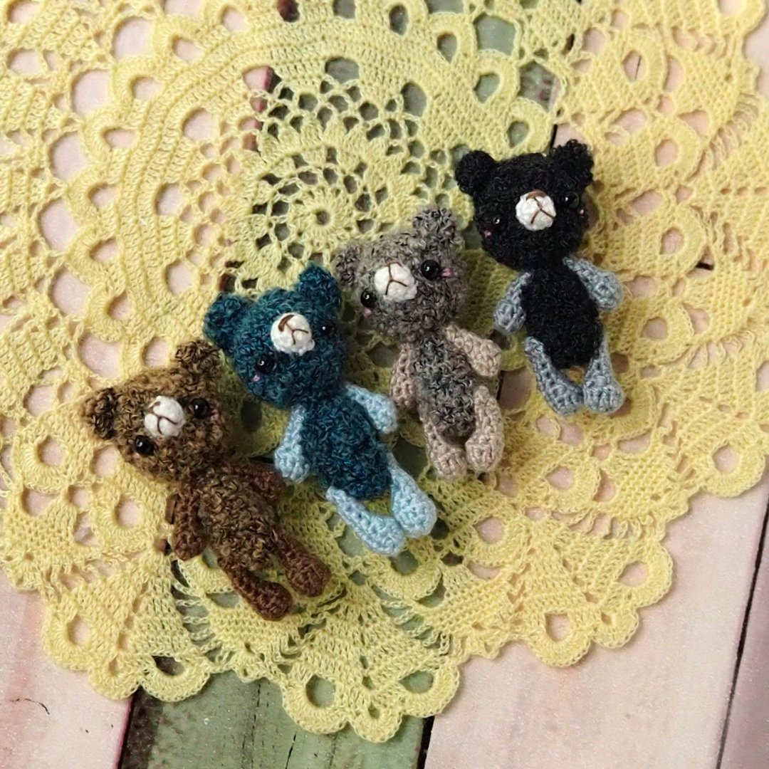 微型毛绒熊钩针 amigurumi - 玩偶/公仔 - 尼龙 咖啡色