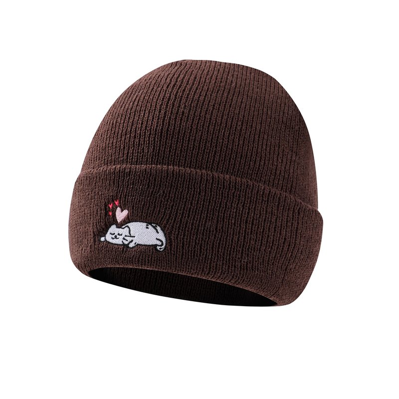猫咪 AME冷帽/ 针编帽 (摩卡慕斯色) - 帽子 - 压克力 咖啡色