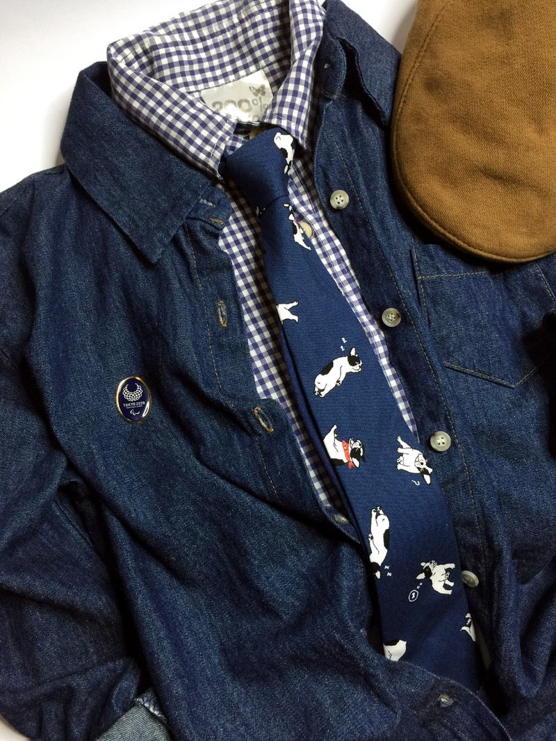 雅痞法斗 领带 Neckties - 领带/领带夹 - 棉．麻 蓝色