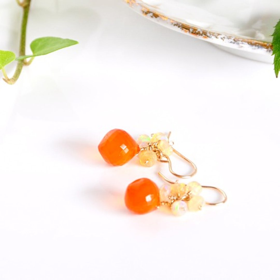 14kgf/Carnelian Asyn x Precious Opal Earrings 14kgf/Carnelian Asyn x Precious Opal Earrings - 耳环/耳夹 - 宝石 