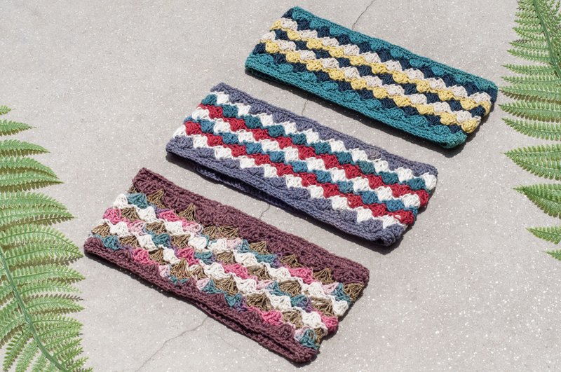 手工棉麻线编织发带/编织缤纷发带/钩织发饰/彩虹渐层发带-小山丘 - 发带/发箍 - 棉．麻 多色