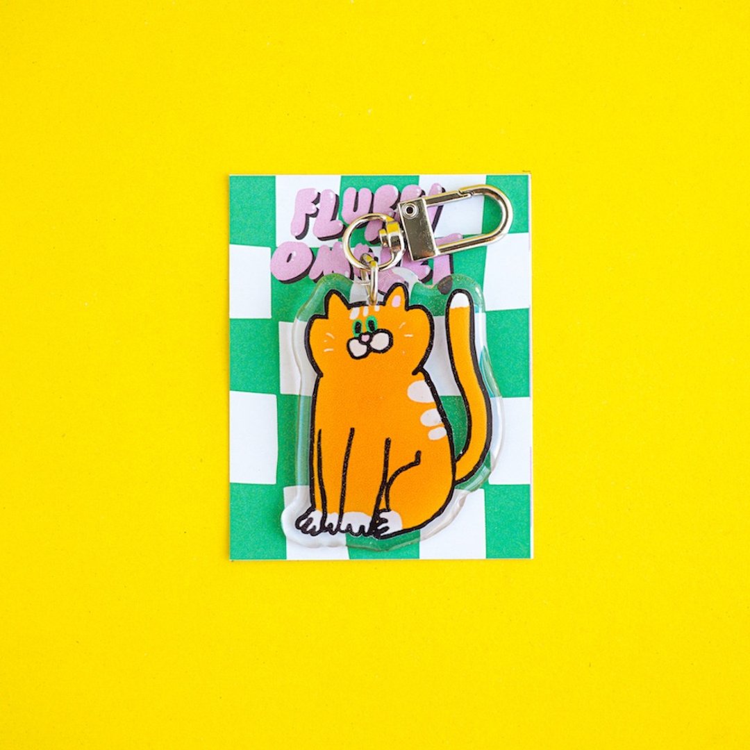 Fluffy Omelet - KEYCHAIN / PIN / PHONE GRIP - PUMPKIN CAT - 钥匙链/钥匙包 - 压克力 白色