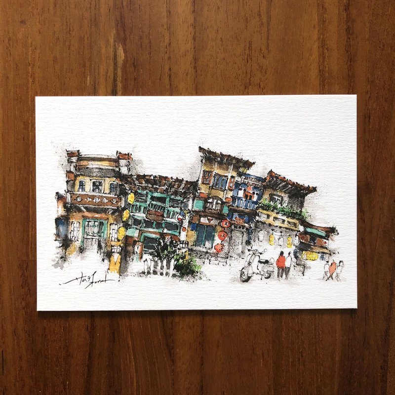 枯枝笔速写 台南景点 神农街 水彩 插画 手绘明信片 - 卡片/明信片 - 纸 
