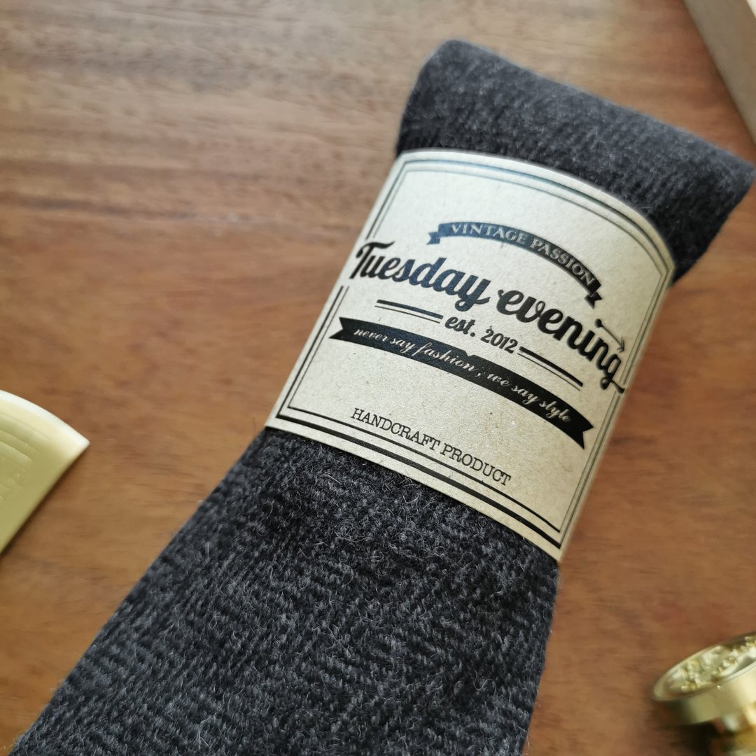 Necktie Herringbone Grey Wool - 领带/领带夹 - 羊毛 灰色