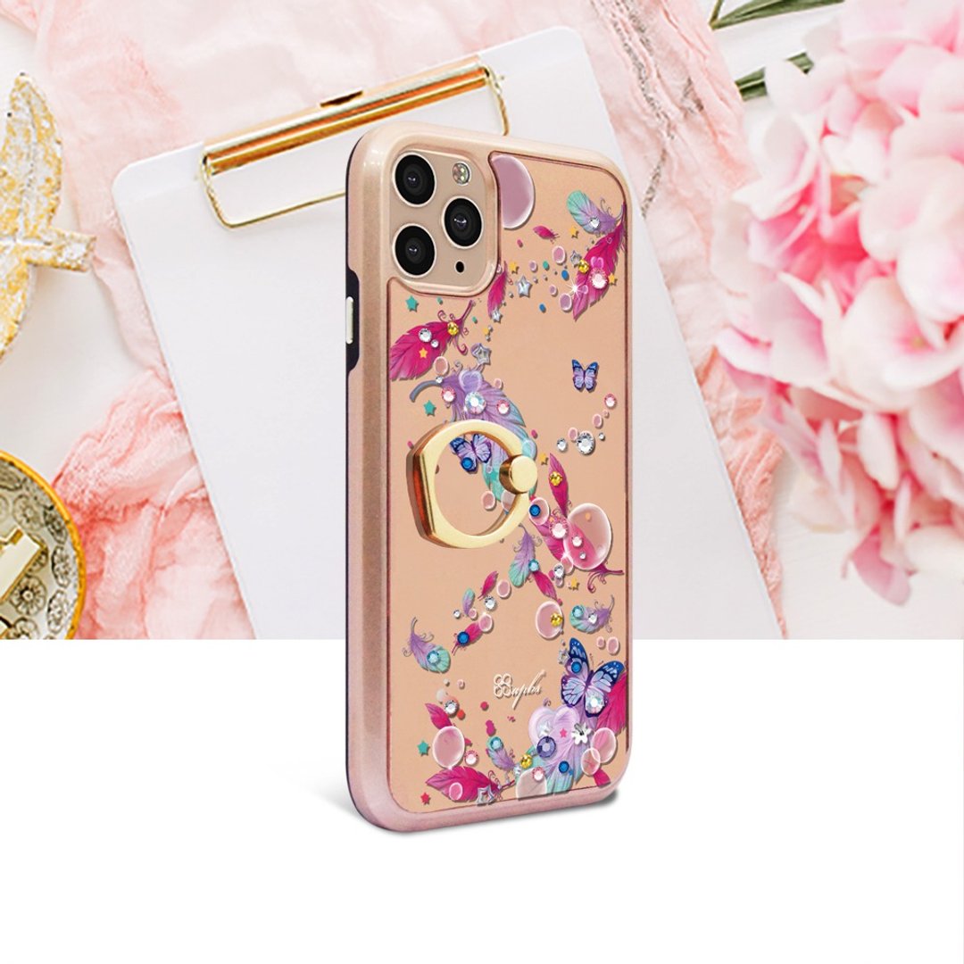 iPhone 11 全系列水晶彩钻全包镜面指环扣双料手机壳-梦境之翼 - 手机壳/手机套 - 其他材质 多色