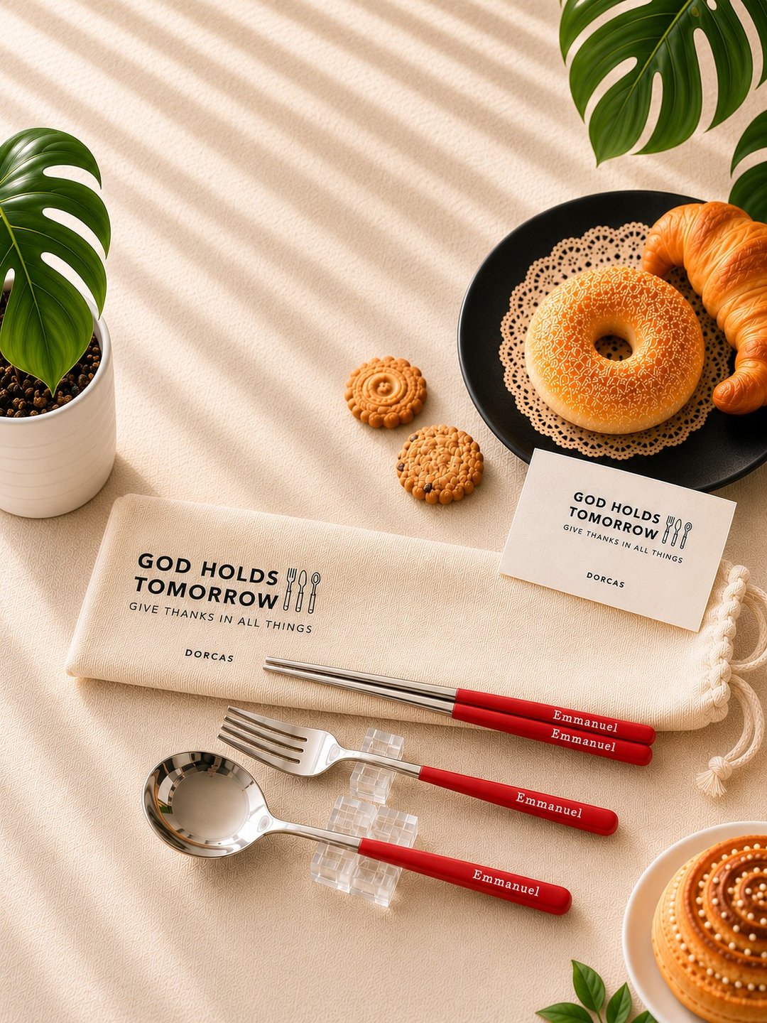 304 不锈钢环保餐具勺叉筷三件套组 帆布袋款 |GOD HOLDS TOMORR - 餐刀/叉/匙组合 - 不锈钢 
