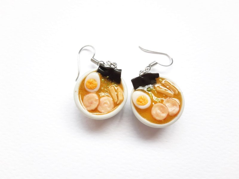 Ramen earring 111 - 耳环/耳夹 - 粘土 橘色