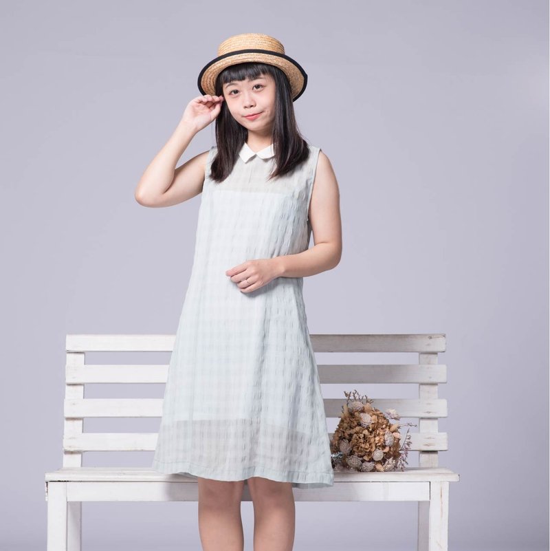 小白领A字洋装 无袖 长上衣  粉绿 - 洋装/连衣裙 - 聚酯纤维 绿色