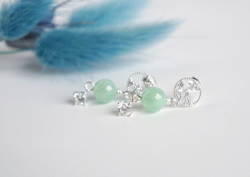 安静 // 天然翡翠A货 绿翠 925银 耳环 耳针 - 耳环/耳夹 - 玉石 绿色