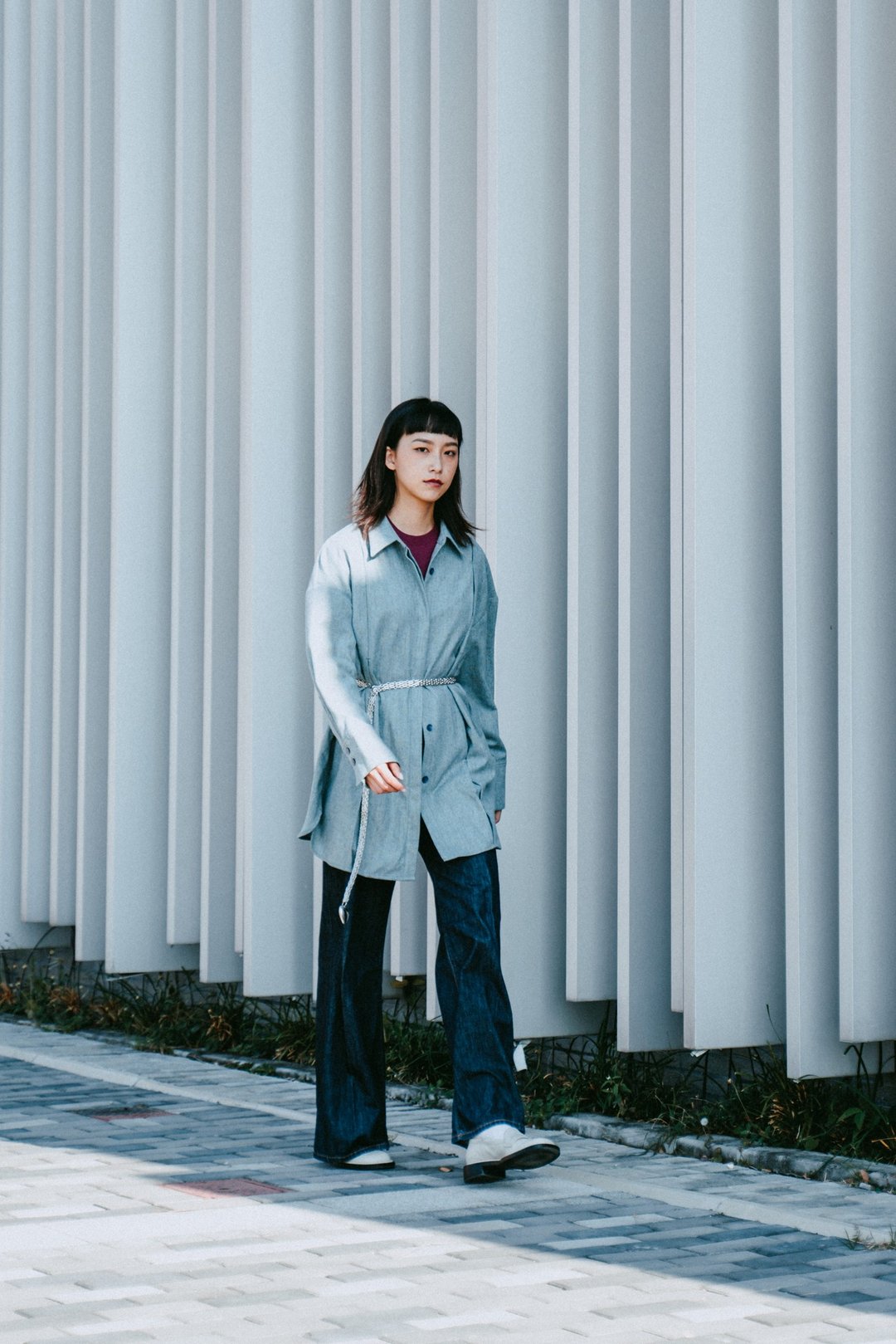 经典蓝色羊毛衬衫 classic-collar long-sleeve wool shirt - 女装衬衫 - 羊毛 蓝色