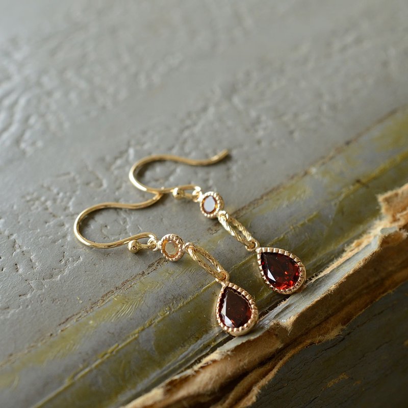 18K金 耳环  日本制造 garnet citrine - 耳环/耳夹 - 宝石 