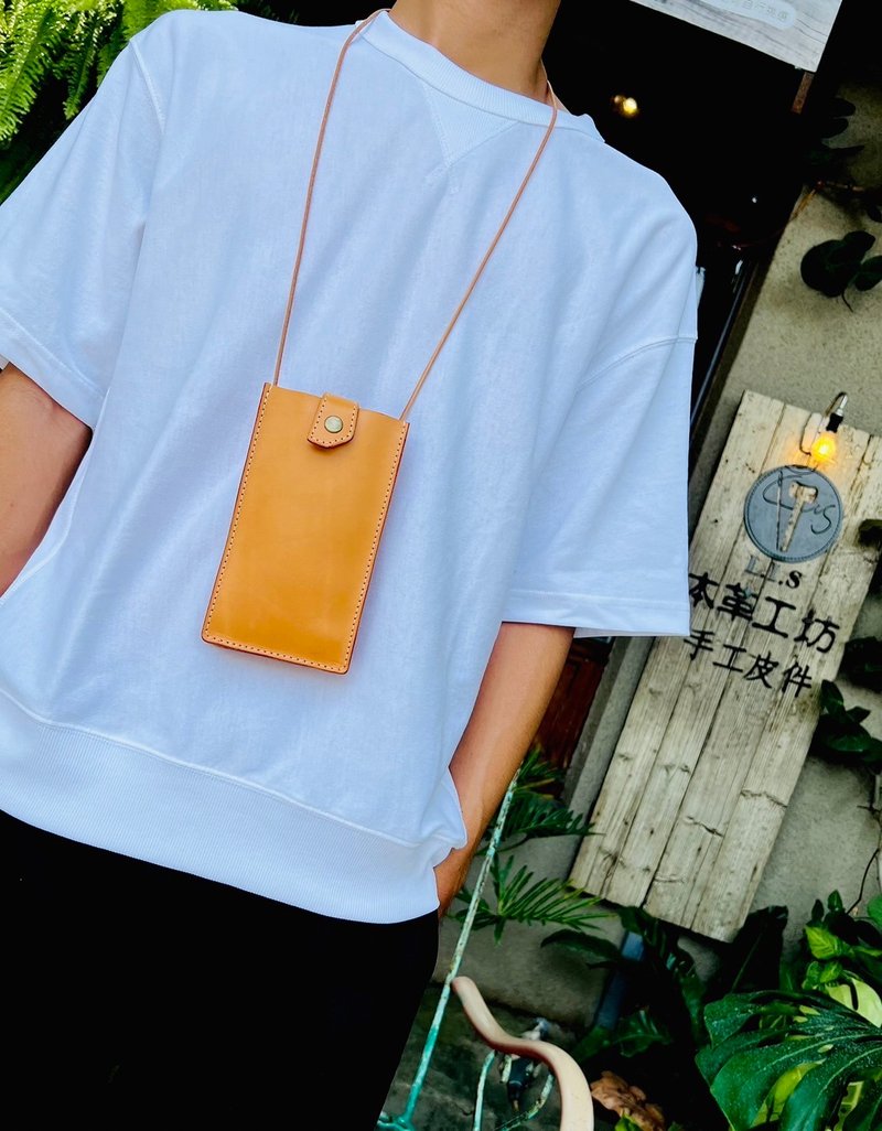 【定制化名字】质感真皮手机包 收纳袋 生日礼物 圣诞节礼物 - 手机配件 - 真皮 橘色