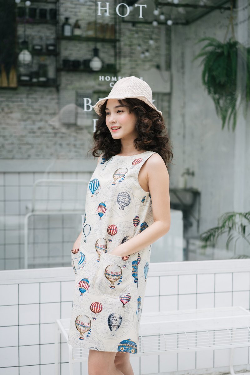 A line dress Balloon Festive Dress Sleeveless Cotton Canvas Dress Summer Dress - 洋装/连衣裙 - 棉．麻 白色
