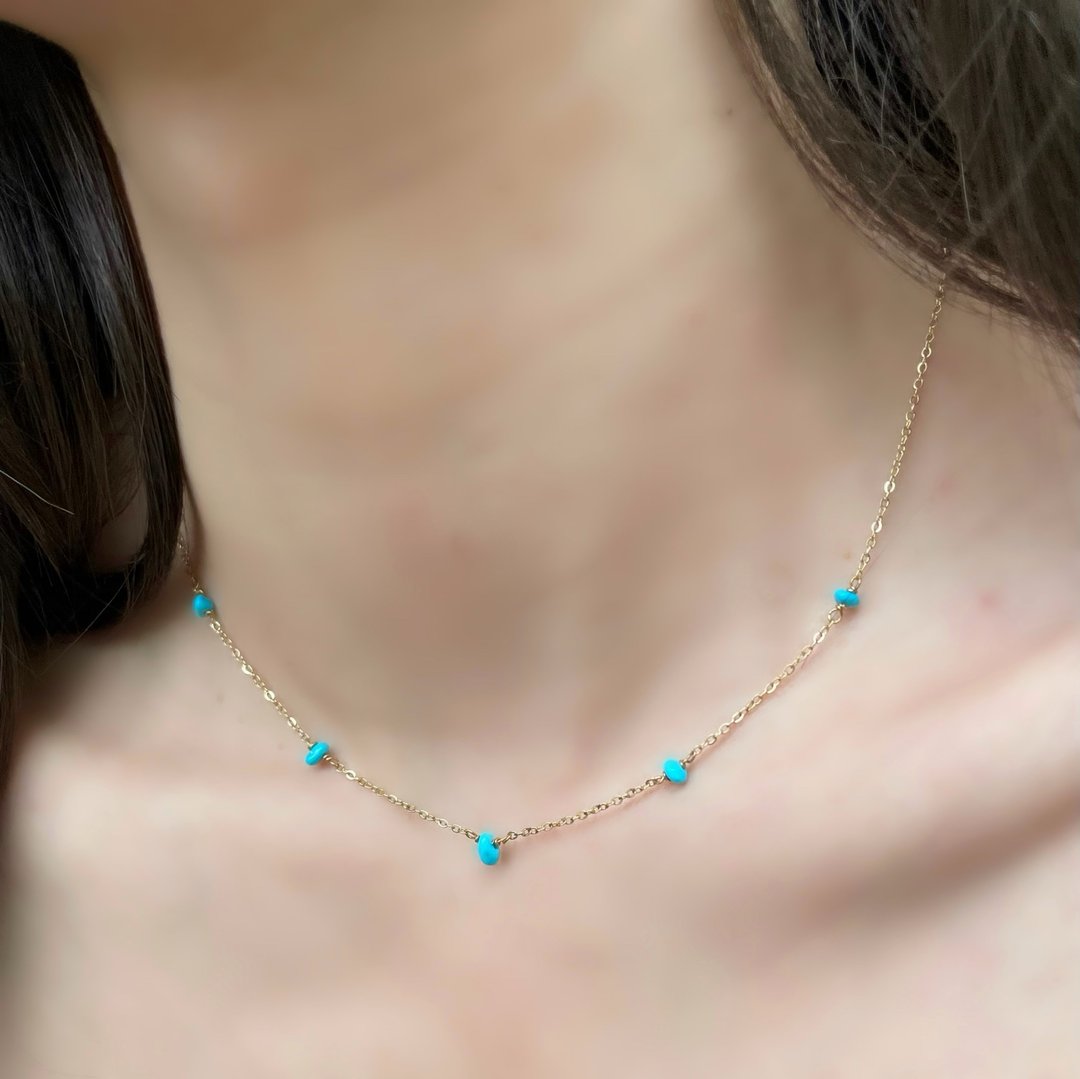 产自亚利桑那州  Genuine 绿松石 天然石 项链 / 适合金属过敏 / 诞生石 / 14k 低过敏项链 绿松石 - 项链 - 半宝石 金色