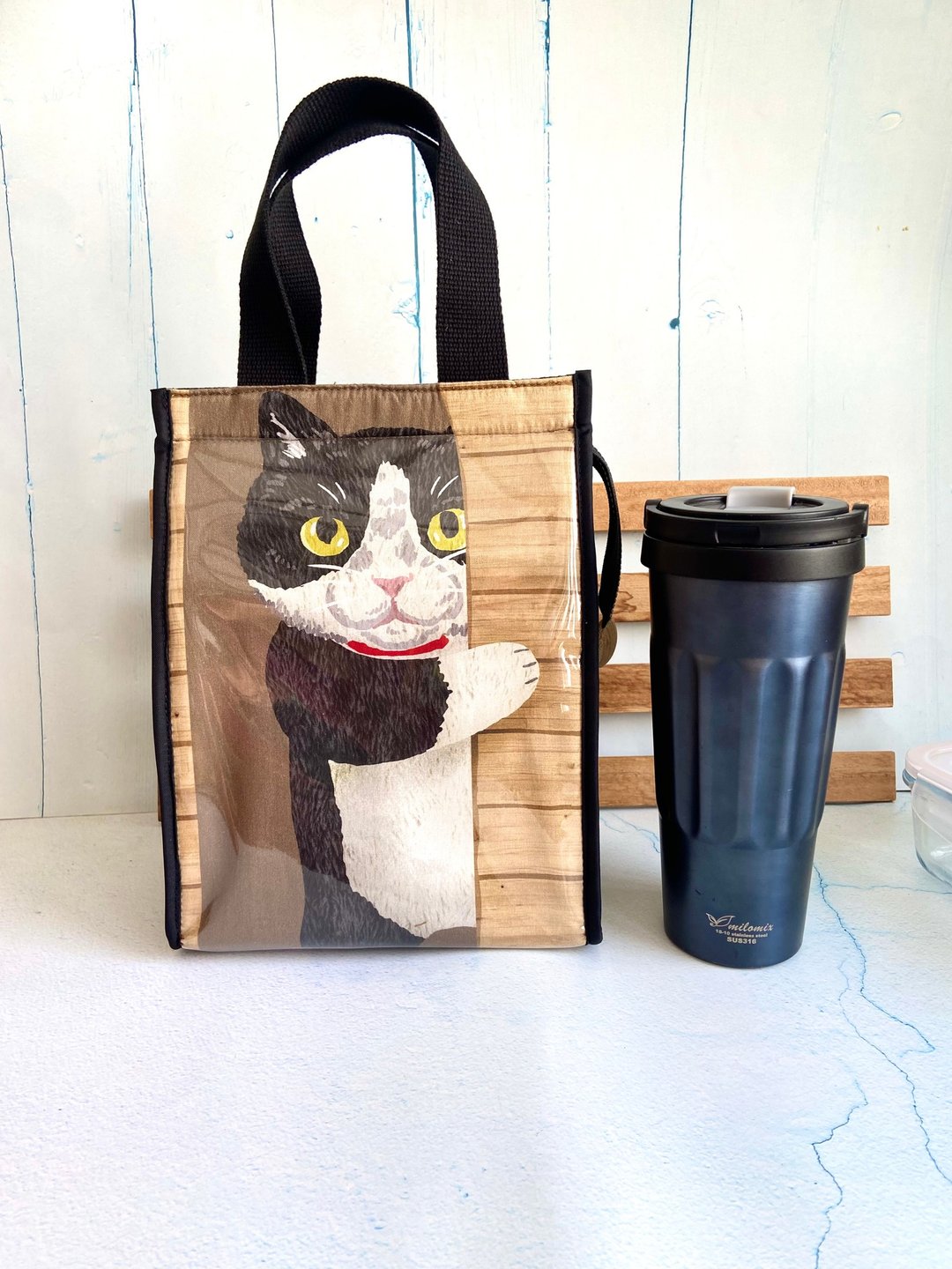 躲猫猫-黑白猫保温收纳袋 日本棉布 生日 圣诞 新年 礼物 - 化妆包/杂物包 - 棉 