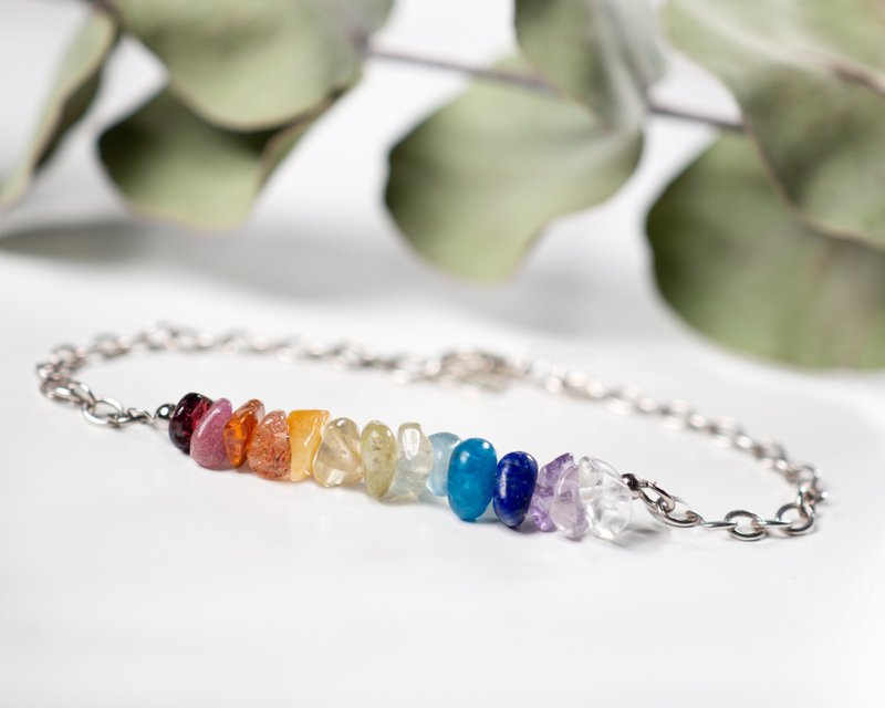 正七脉轮宝石手链，彩虹水晶，纯银饰品 - 手链/手环 - 宝石 多色