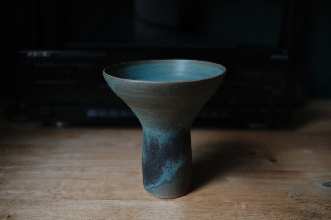 锖御纳户色・猢狲木花瓶 - 花瓶/陶器 - 陶 蓝色