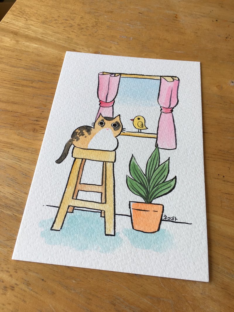 手绘明信片-窗边的阿喵 - 卡片/明信片 - 纸 