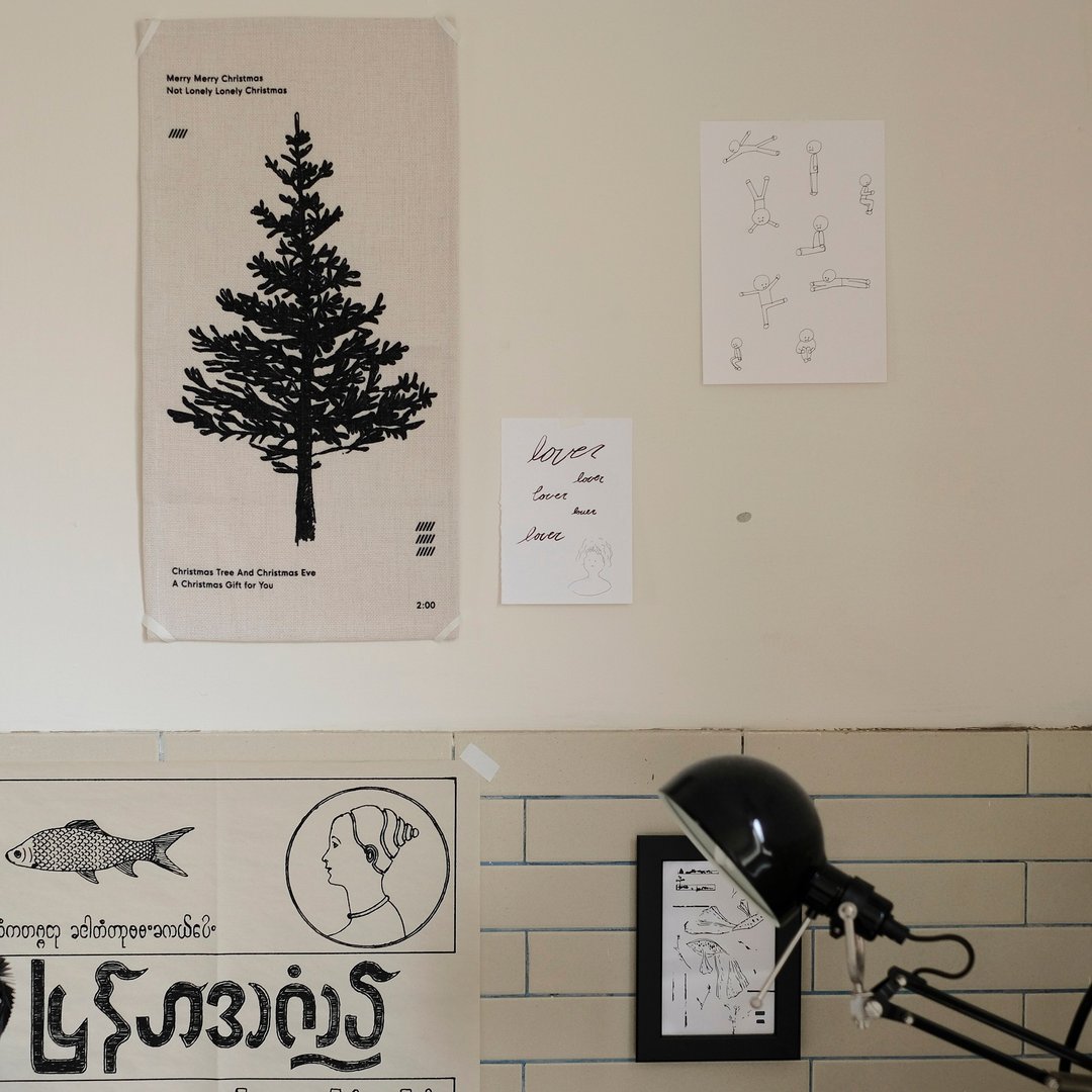 Christmas tree cloth poster - 海报/装饰画/版画 - 棉．麻 白色