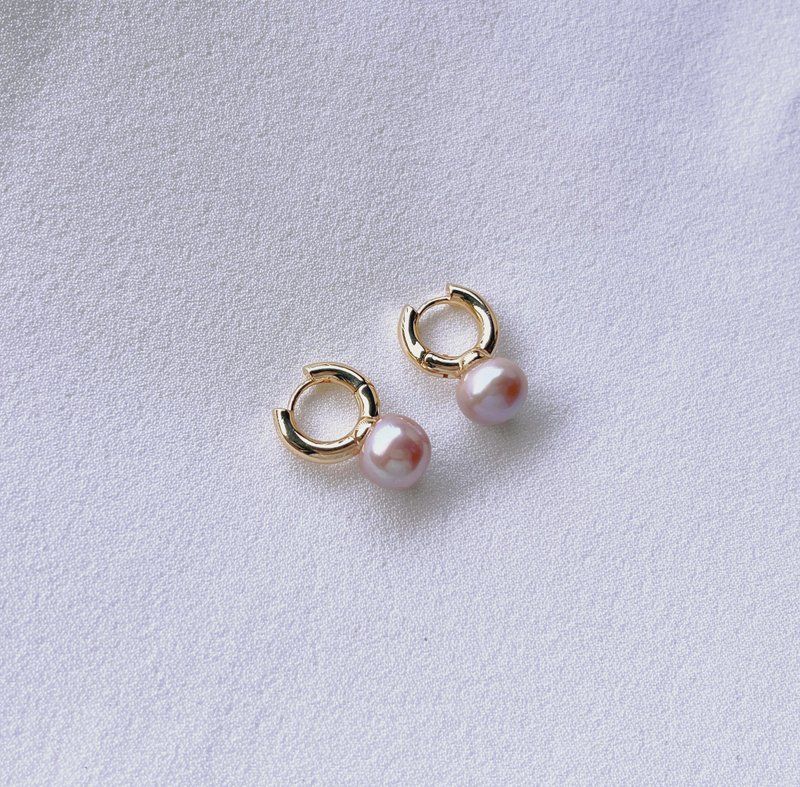 粉紫色淡水珍珠耳环-B款 - 耳环/耳夹 - 珍珠 紫色