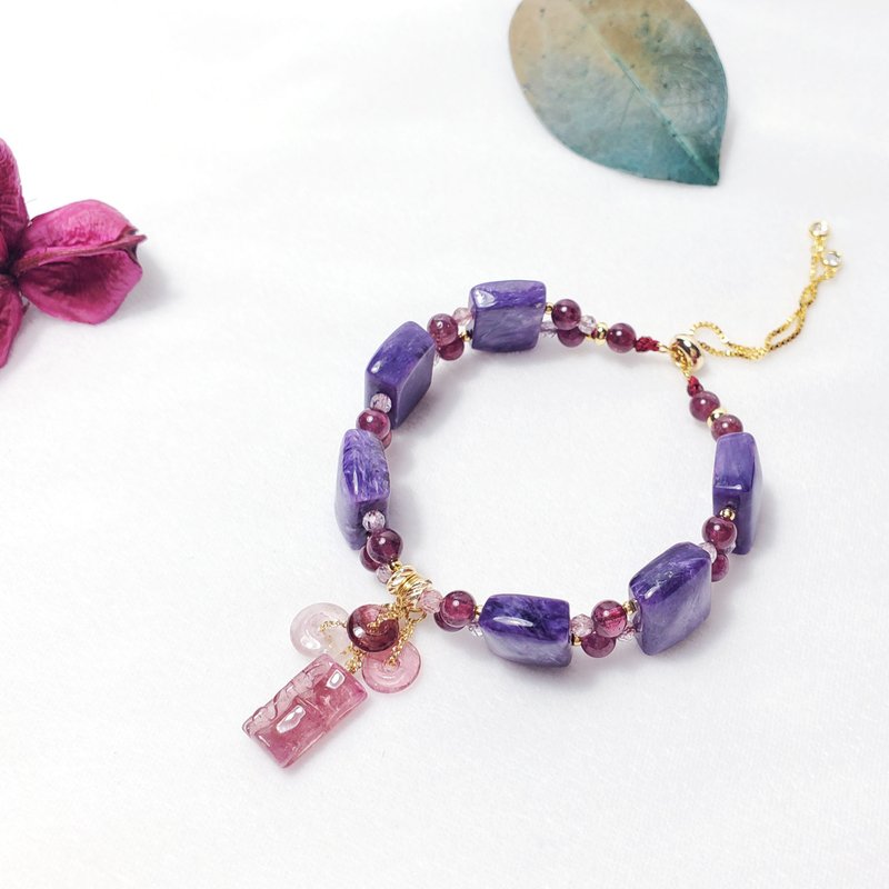 顶级紫龙晶 碧玺 红石榴 大红大紫 节节高升 手链 单品 礼物 - 手链/手环 - 宝石 紫色