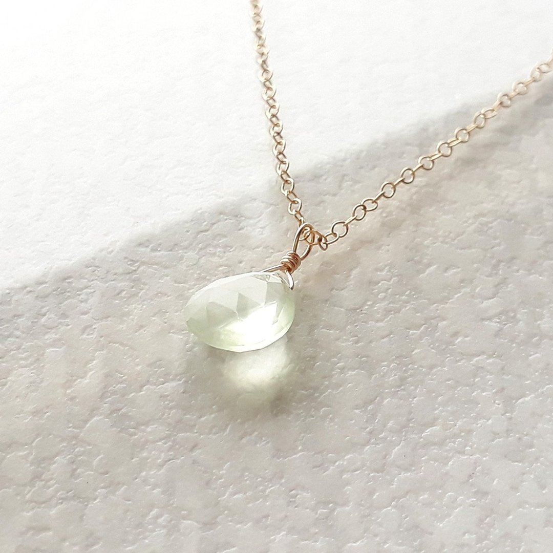 14KGF 葡萄石Prehnite 心型水滴切面项链 for marsmane (链长50cm) - 项链 - 半宝石 