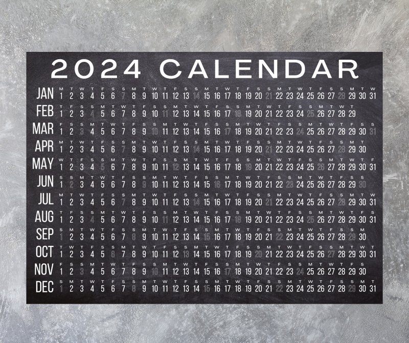 2024 年水平日历，2024 年可打印日历，数位下载 - 其他数码商品 - 其他材质 