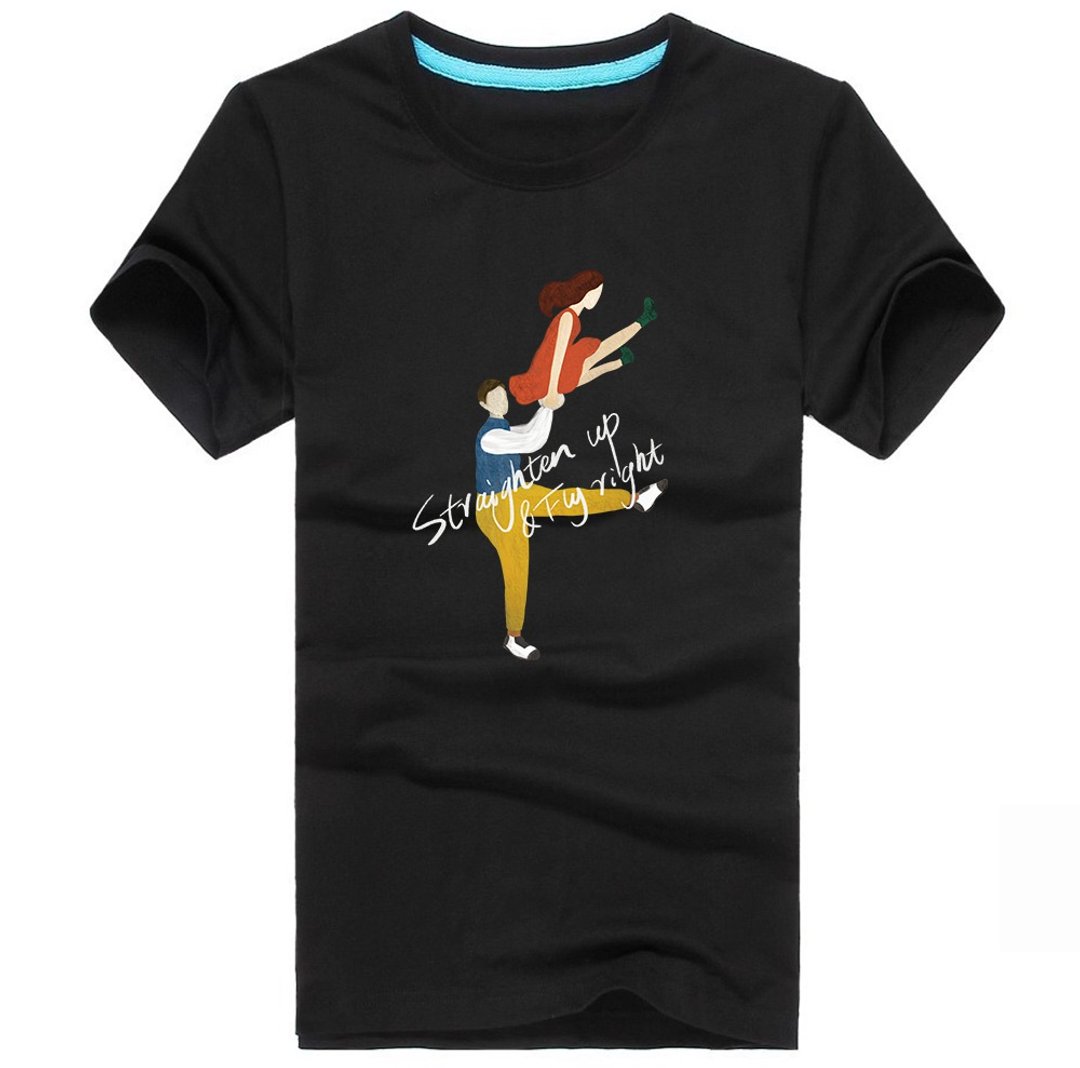 Birdddland原創手繪Swing 黑色精梳棉Tshirt 男女通用 Aerial - 中性连帽卫衣/T 恤 - 棉．麻 黑色