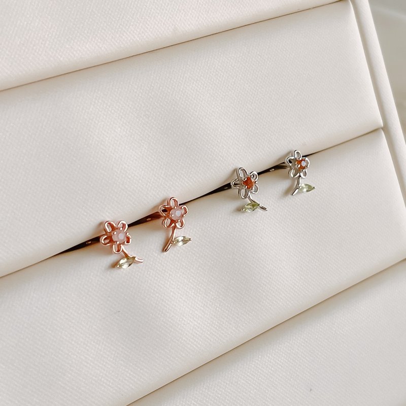 黄水晶 / 橙月光 【 夏末花海 】s925纯银 转珠耳环 || 独家开版 - 耳环/耳夹 - 纯银 粉红色