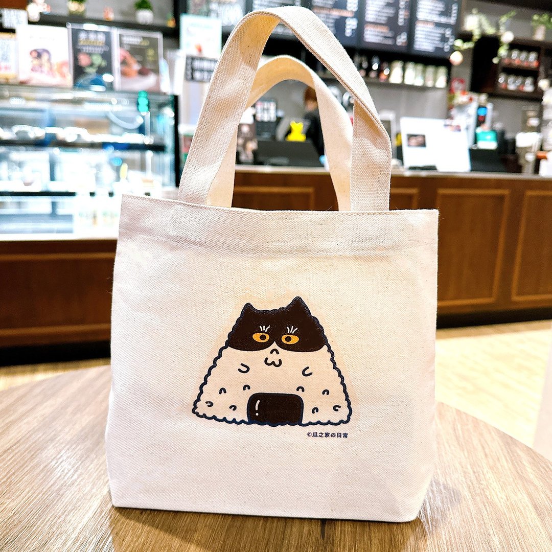 御饭团の日常  奔驰猫帆布袋 (午餐袋) 手工印制 - 手提包/手提袋 - 棉 黑色