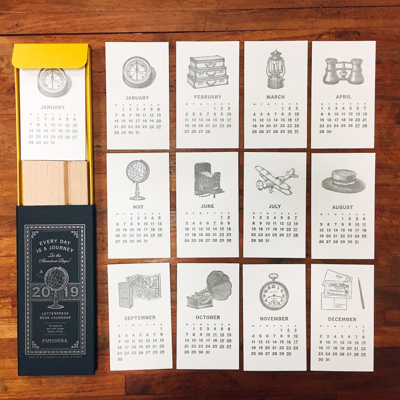 2019活版印刷桌历 日日是旅行 过季优惠 - 年历/台历 - 纸 黑色