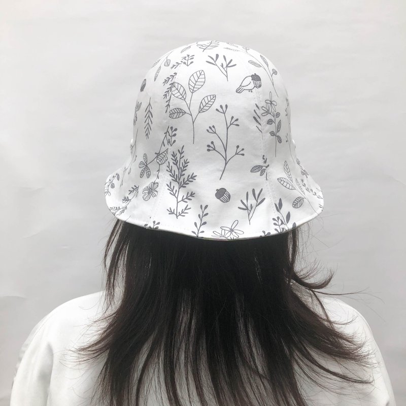 双面渔夫帽- 白底手绘风 - 帽子 - 棉．麻 白色