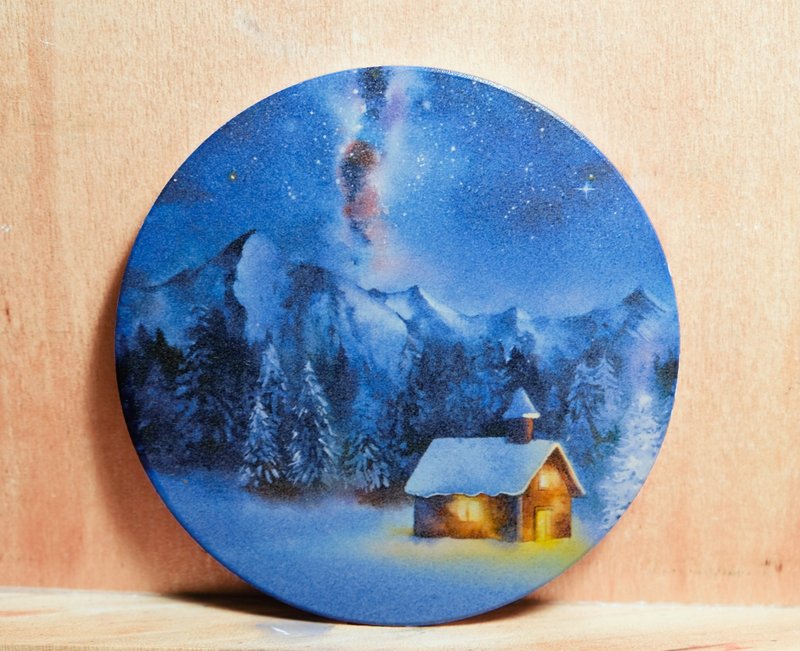 深山里的小木屋・陶瓷吸水杯垫 (订制) - 杯垫 - 陶 蓝色