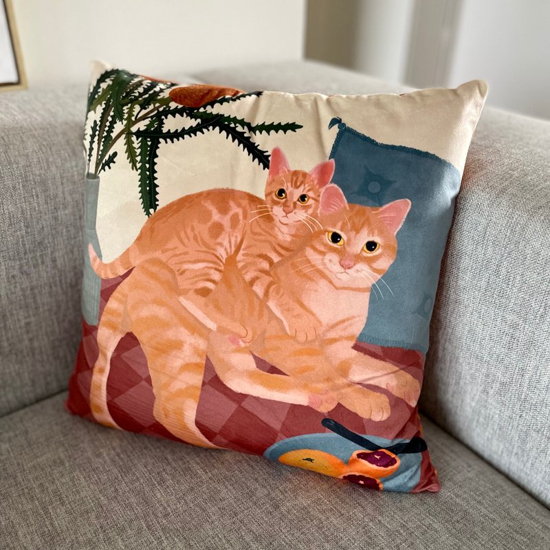 Manyu 似颜绘 人像宠物 插画订制 抱枕套 - 枕头/抱枕 - 聚酯纤维 橘色