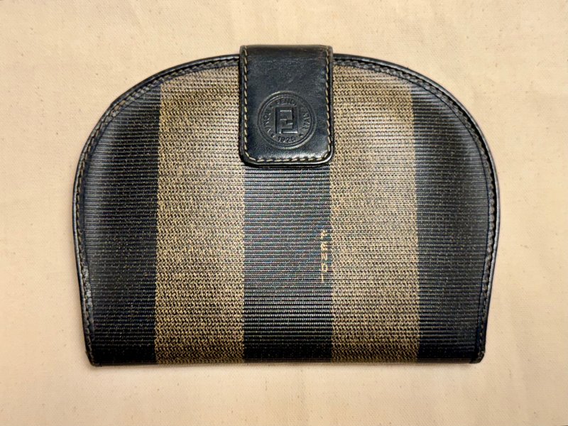 1980年代 Fendi 马蹄形短夹 钱包 古着 古董包 - 皮夹/钱包 - 真皮 灰色