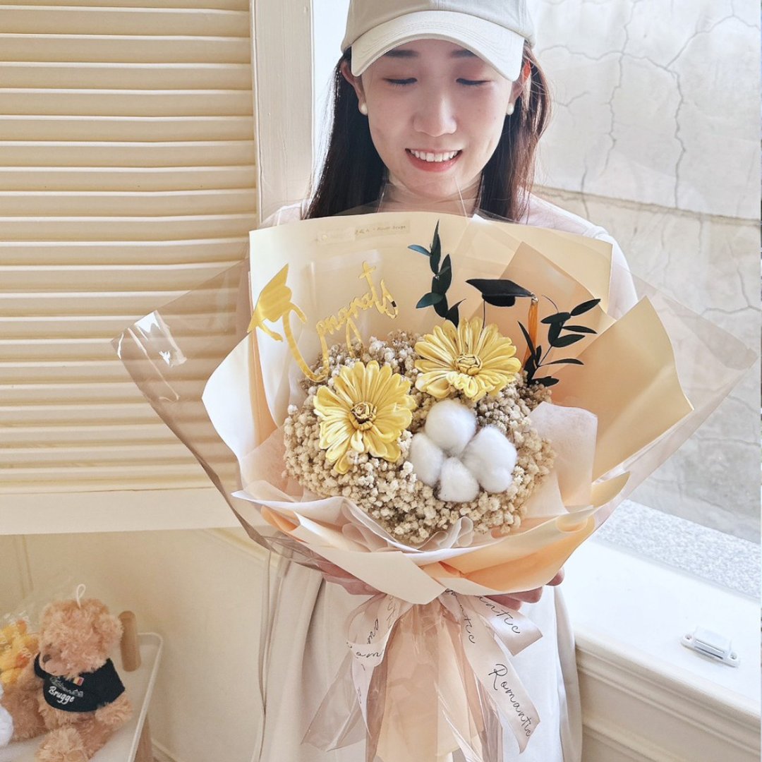 简约太阳花花束 毕业花束 向日葵花束 干燥花束 黄色花束 - 干燥花/捧花 - 植物．花 黄色