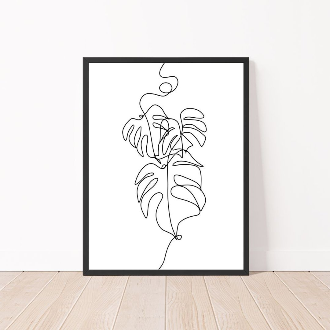 Three Monstera Leaves Monoline Art Printable Wall Art - Instant Digital Download - 电子手绘真人画像/绘画/插画 - 其他材质 