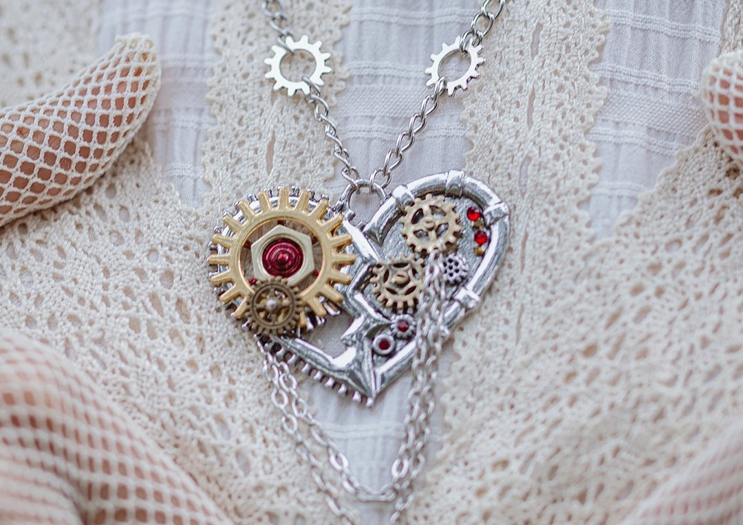 蒸汽朋克 Steampunk 工业风 心型 机械美学 项链 配饰 - 项链 - 铝合金 银色