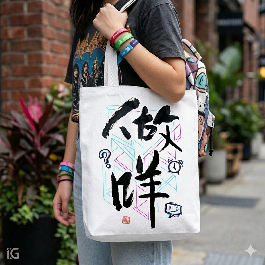 【预订】【Tote Bag - 题字系列】做咩 - 侧背包/斜挎包 - 棉 
