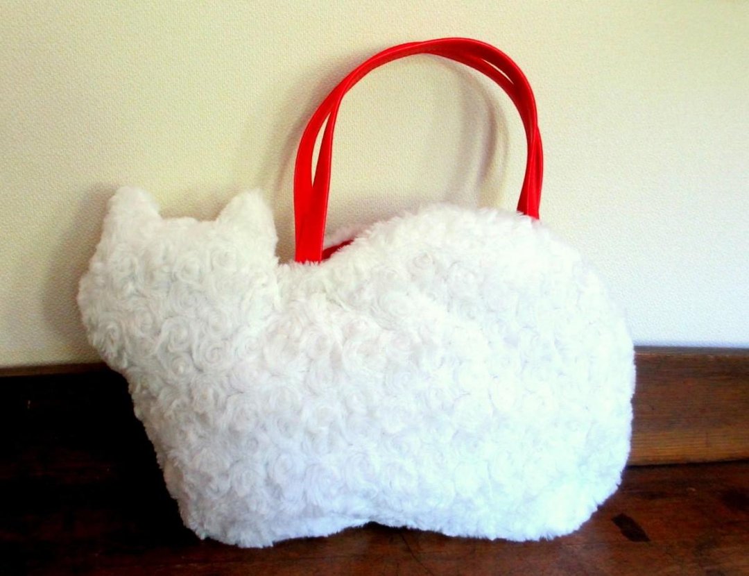 Cat bag * fluffy fur Shironeko - 手提包/手提袋 - 棉．麻 白色