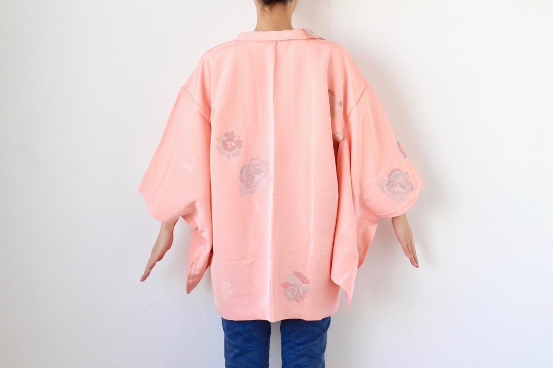 glitter rose kimono, Japanese silk kimono, authentic kimono, haori jacket /3670 - 女装休闲/机能外套 - 丝．绢 粉红色