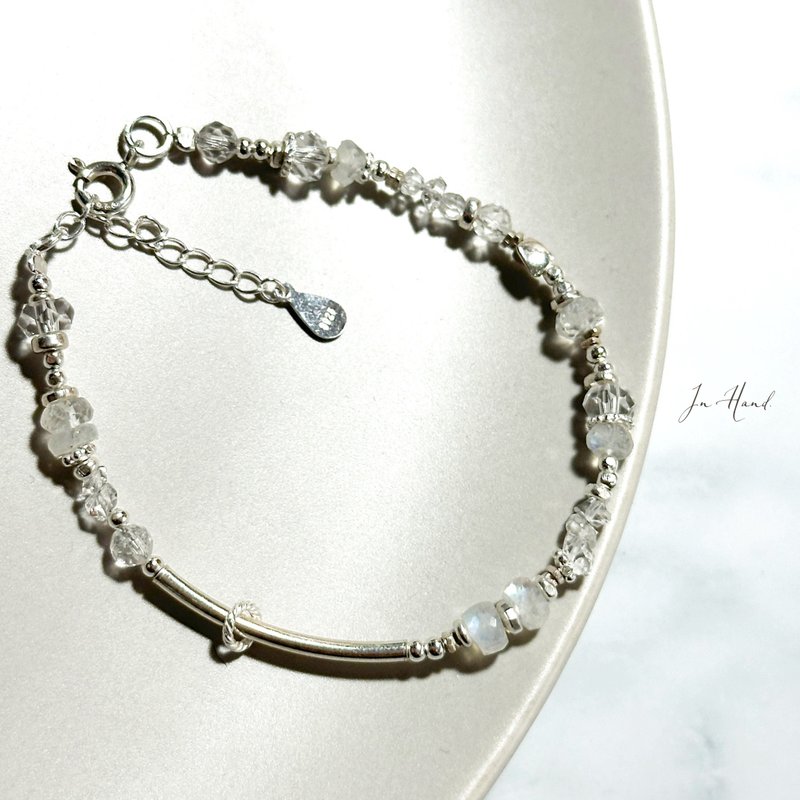 多层次风格-月光旅人-赫基蒙钻.月光石-纯银系手链 - 手链/手环 - 银 透明