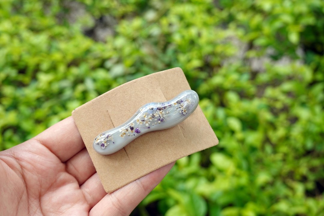 【蓝白银珠】 手工滴胶发夹 - 发饰 - 树脂 蓝色