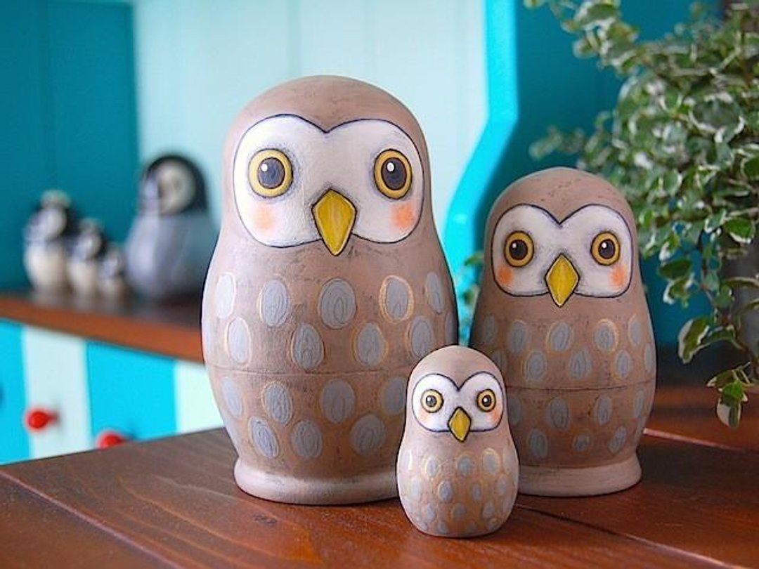 * Walnut color * Owl Matryoshka [7] - 摆饰 - 木头 卡其色