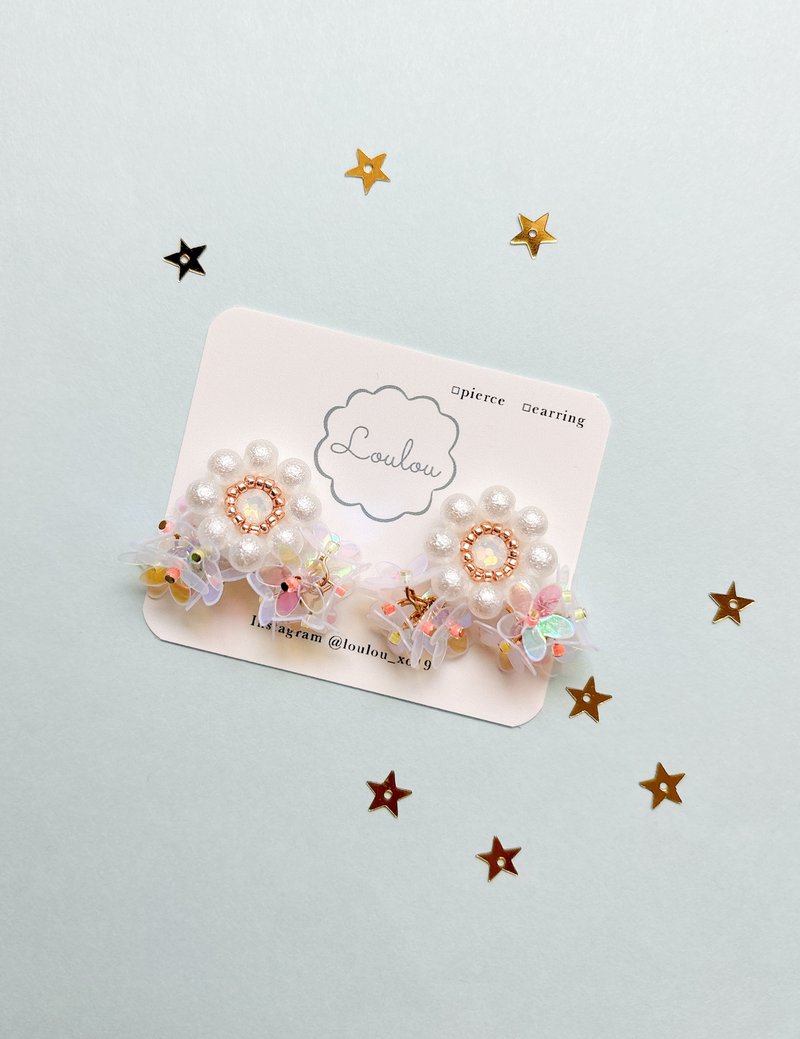 盛装花朵/透明 - 耳环/耳夹 - 其他材质 透明