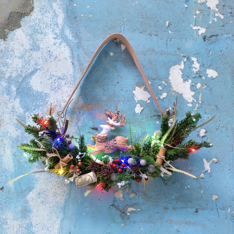 漫森态 圣诞花圈 干燥花 皮革吊饰 - 干燥花/捧花 - 植物．花 多色