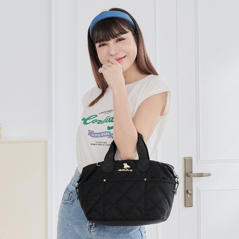 【经典菱格】霓虹甜心 - 菱格多口袋两用手提包 - 黑加仑 - 手提包/手提袋 - 尼龙 黑色